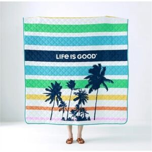 Life is Good® Palm Stripe Packable Outdoor Throw Blanket BNWT SO 1 Left!